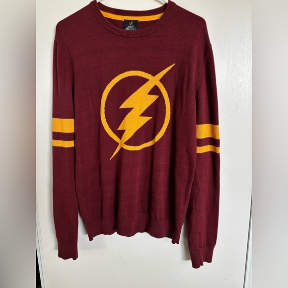 The Flash Mens Maroon TV Series Logo Lightweight Jacquard Sweater X-Large DC - Picture 2 of 6